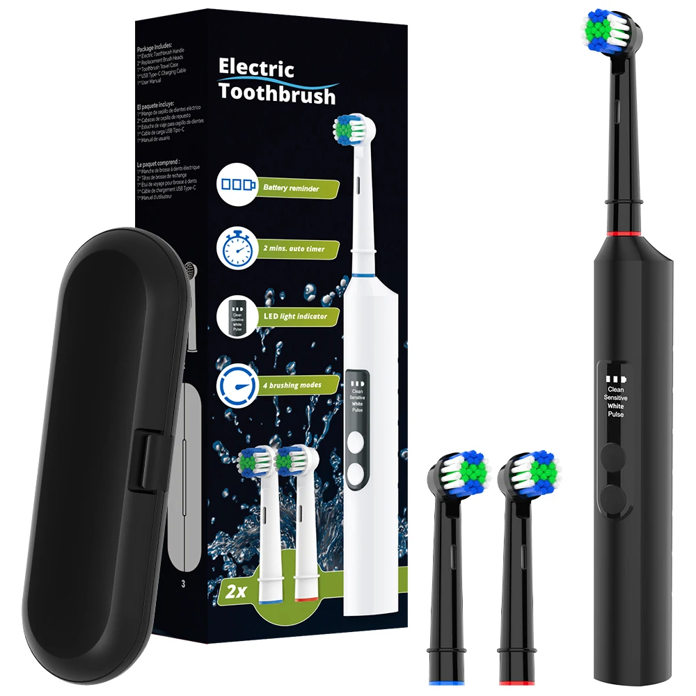 Rotating Electric Toothbrush with 4 Cleaning Modes and Travel Case, Rechargeable Power Toothbrushes with 2-Minute Smart Timer