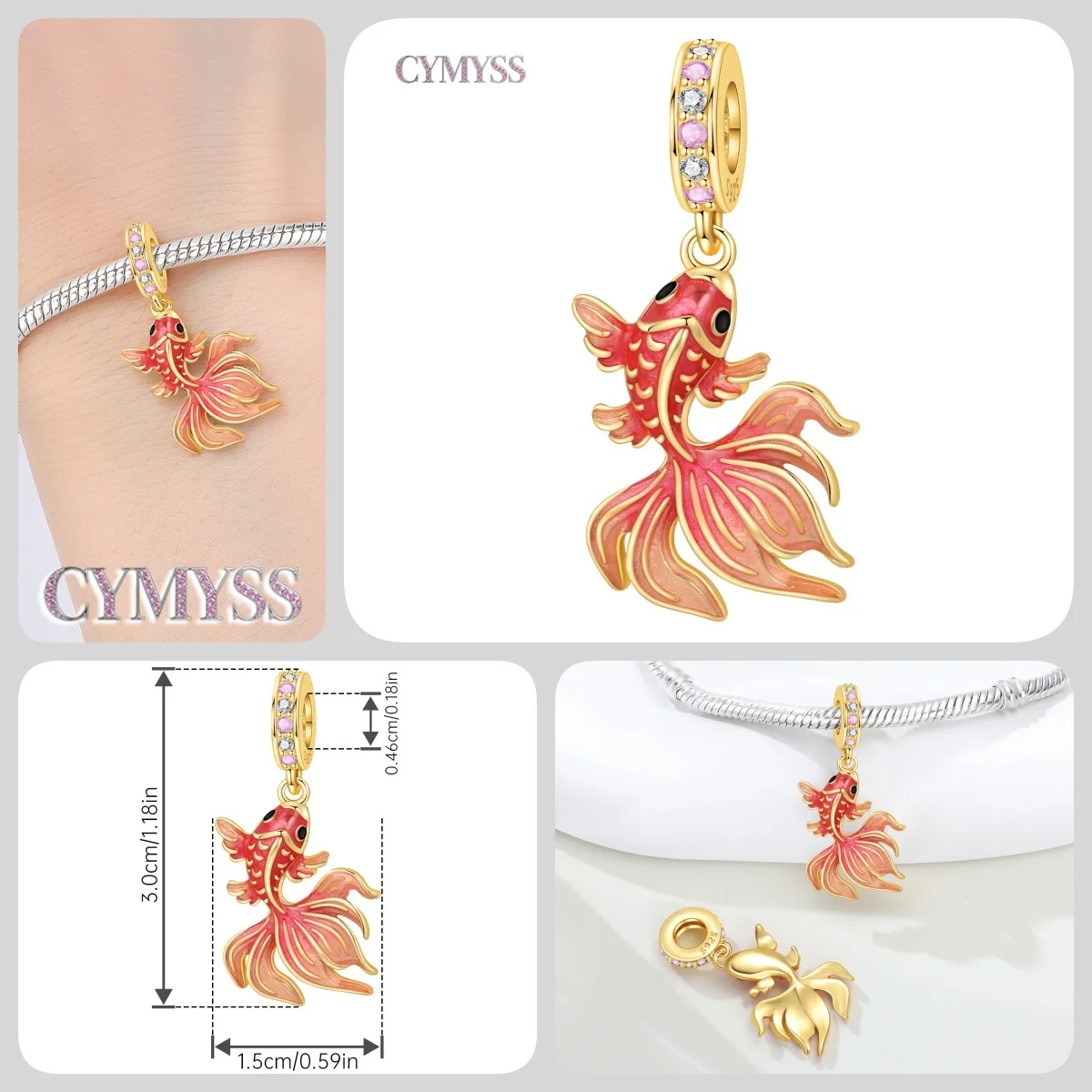 Blauer Charm, 925er Sterlingsilber, Ozeanperlen, Betta-Fisch-Anhänger, Geburtstagsfeier, Geschenk für Frauen, Armband, Halskette, DIY-Perlen, Schmuck – Detail 2