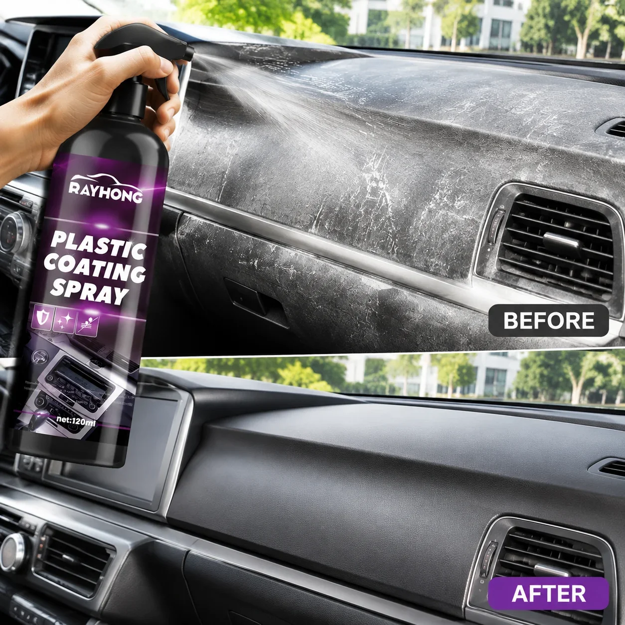 Car Interior Plastic Restorer Spray Dashboard Cleaner Trim Care Agent Restore Shine Protect Faded Surfaces Auto Detailing