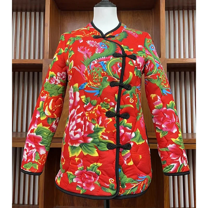 Roupas tradicionais chinesas florais vintage para mulheres jaqueta folk personalizada outono e inverno retrô tops casuais casaco chinês novo