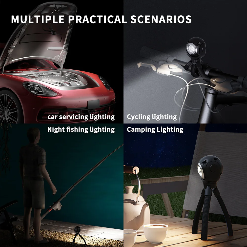 แหวนไฟแอลอีดีรูปปลาหมึกพร้อมขาตั้งโคมไฟตั้งแคมป์ตัวดูดแม่เหล็กโคมไฟเครื่องมือกลางแจ้งขาตั้งกล้องแบบพกพาไฟกลางคืน