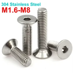 5/10/50pcs M1.6 M2 M2.5 M3 M4 M5 M6 M8 304 A2 Stainless Steel Hex Hexagon Socket Head Flat Countersunk Allen Bolt Screw DIN7991