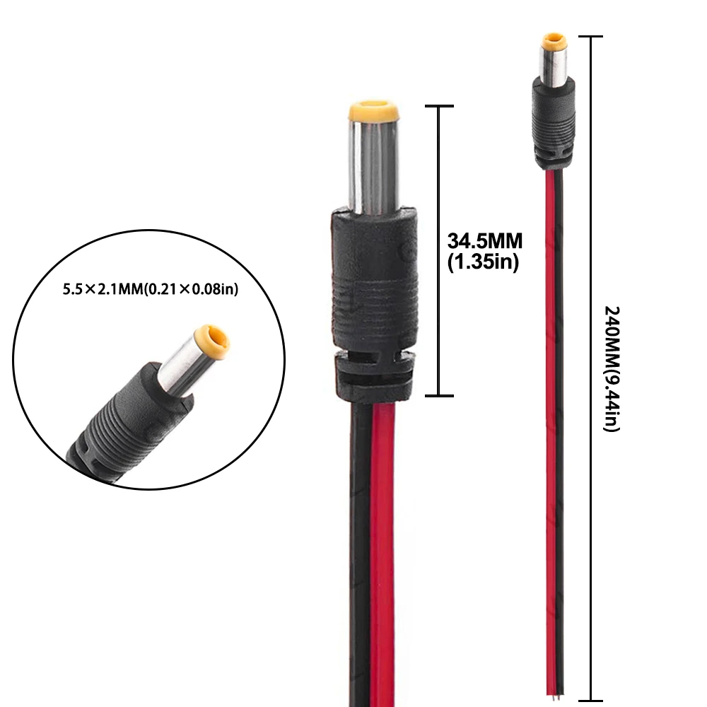 5PCS  5.5*2.1mm 12V Plug DC Power   Male Female Cable 5.5x2.1  DC Adapter Cable Plug Connector For CCTV Camera DC Plug 5.5*2.1mm