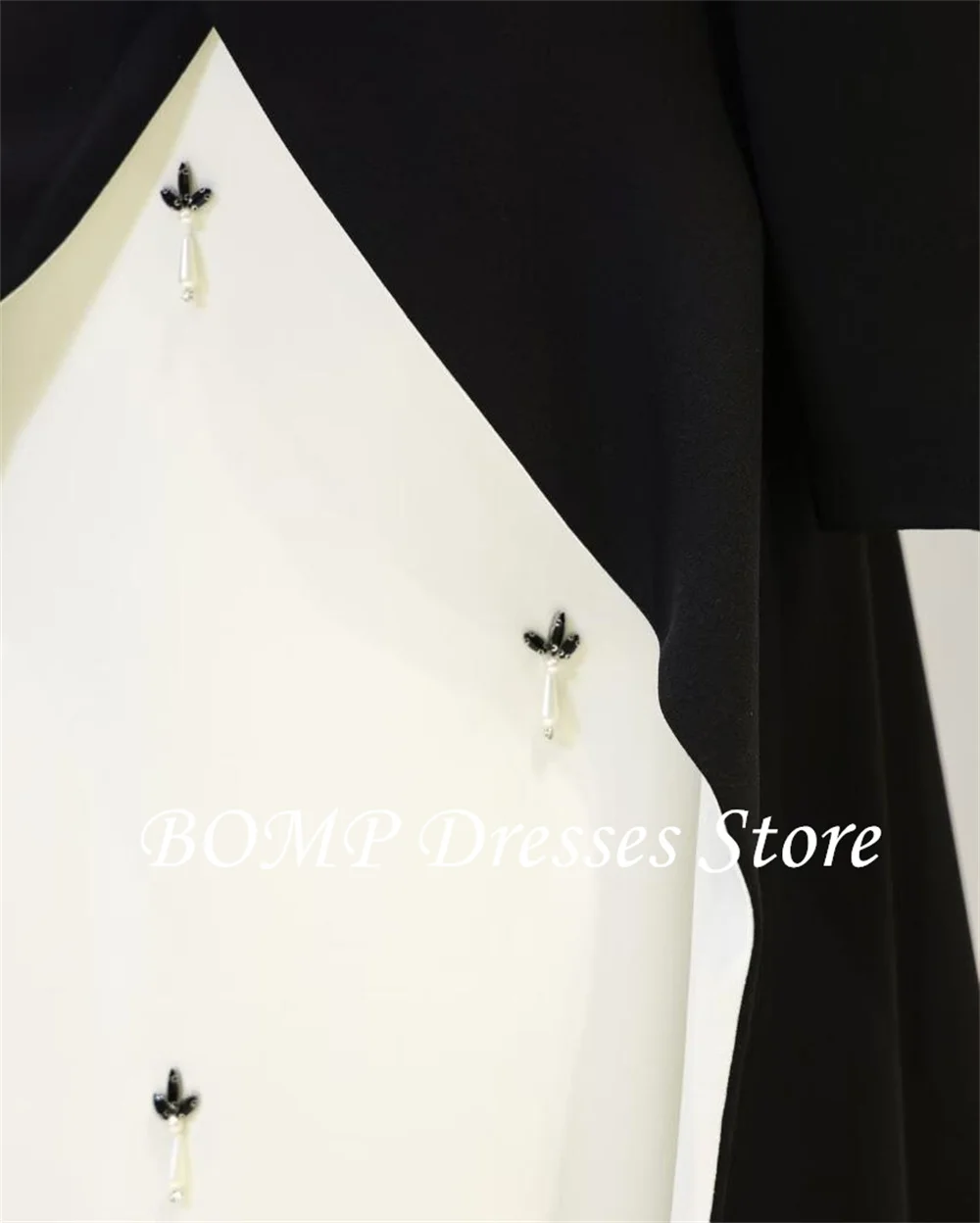 BOMP Modern Black And White Formal Evening Dresses Long Sleeves High Neck Handmade Crystalk Beads Occasion Gowns Customized