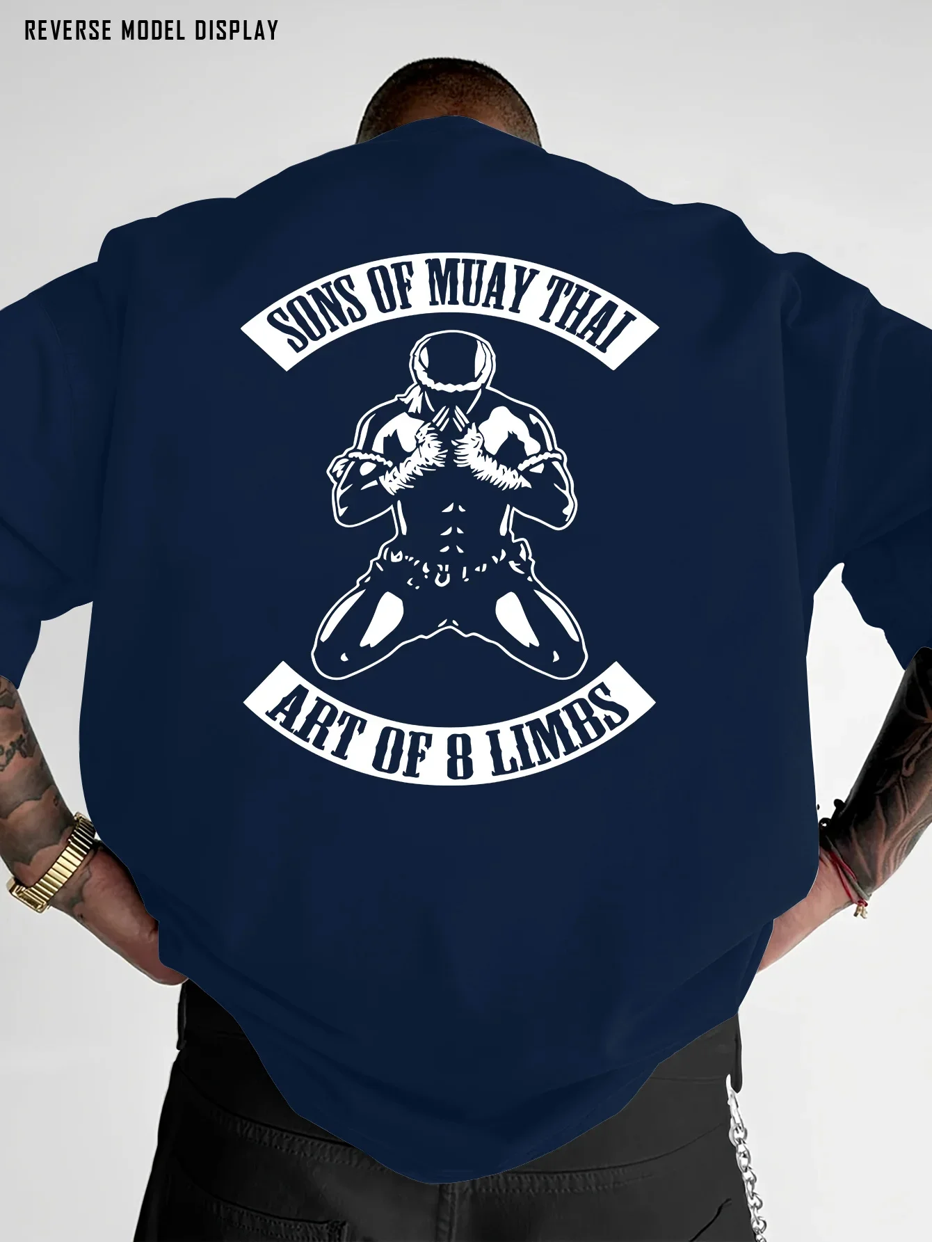 Men's 100% Cotton T-Shirt in a Fighting Style, Featuring Text and Boxer Sketches, Skin-Friendly Loose Fit