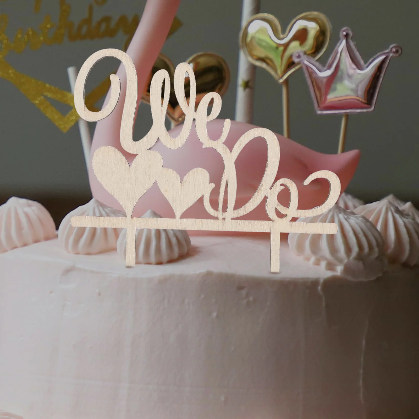 

Cake Decoration Insert Bride Groom Wedding Topper Wood Color Rustic Style Lovely Design 14.4cmX12.8cm for Anniversary