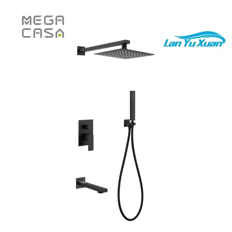 Stainless Steel 304 Bath Room Concealed Shower Faucet Kit Bathroom Wall Mounted Black Shower Set