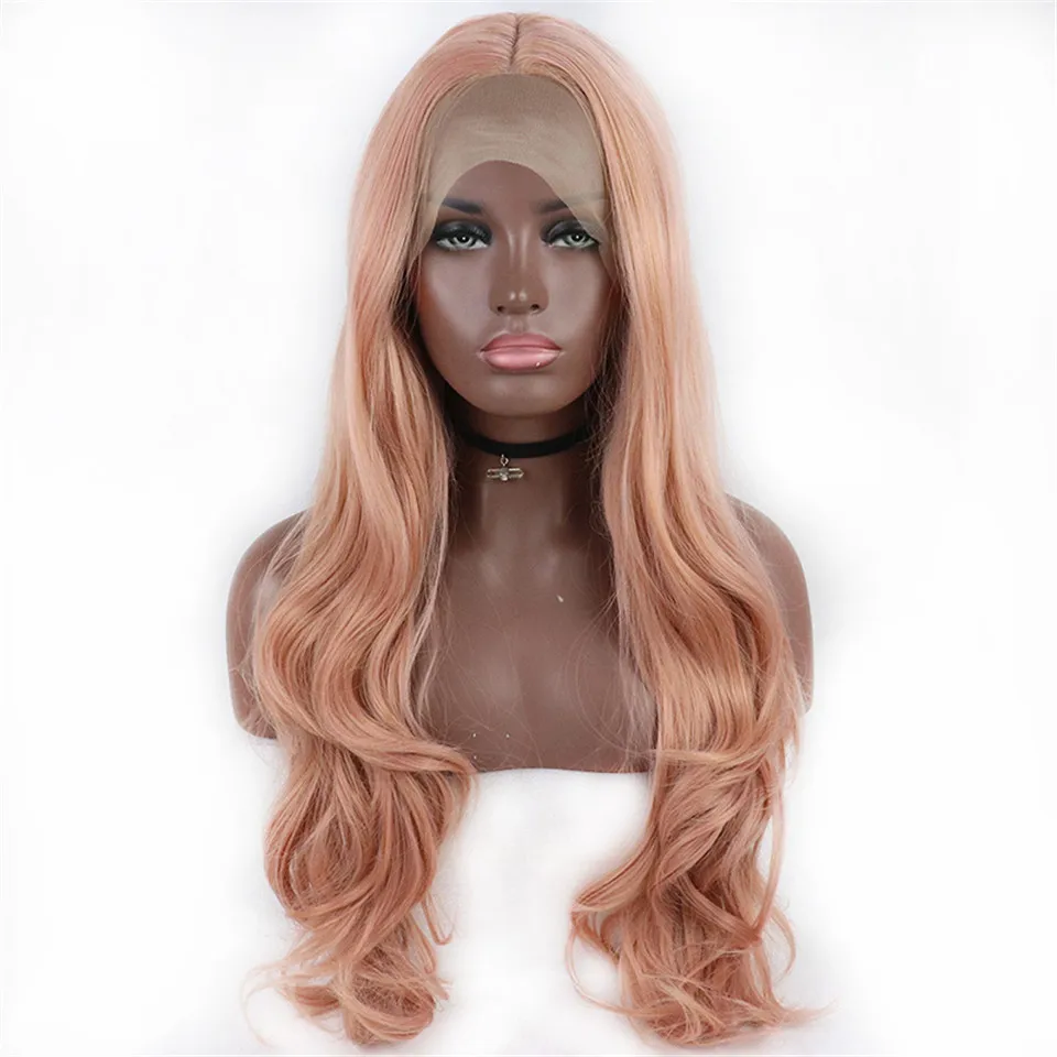 

Synthetic Lace Front Wigs Long Body Wave Pure Pink Lace Wig For Women High Temperature Fiber Hair Wear Daily Cosplay Wigs