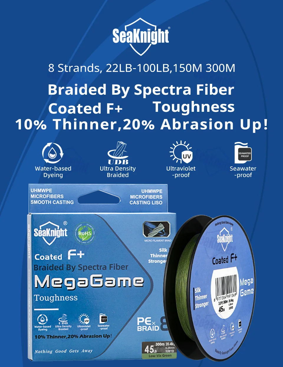 SeaKnight 8-Strang Spectra Faser-Angelschnur M8 Serie MegaGame Anti-UV & Salzwasser-Beständige Beschichtung Geflochtene Salzwasser-Schnur – Detail 1