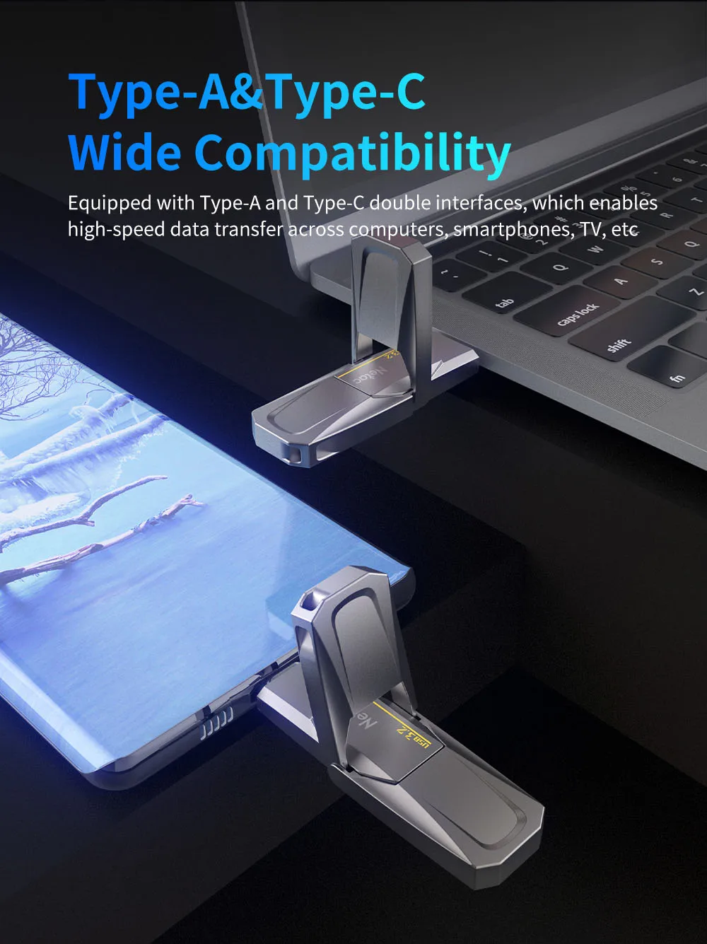 Netac USB 3.2 Solid State Pen Drive 128 GB 256 GB 512 GB 1 TB 520 MB/s Typ C USB-Flash-Laufwerk Kostenloser Versand Artikel US5 für Laptop-Telefon – Detail 5