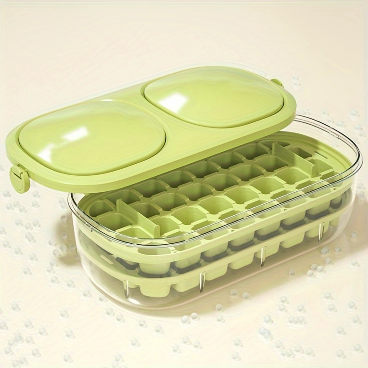 

Ice Cube Bin, Easy Release Ice maker Trays With Container and Removable Lid