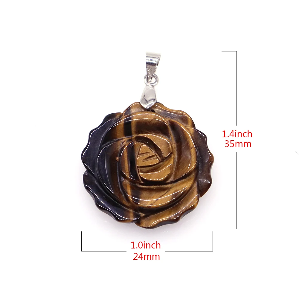 

25mm Rose Flower Pendant Natural Gemstone Carved Healing Crystal DIY Necklace Earring Bracelet Accessorie Couple Jewelry Gift