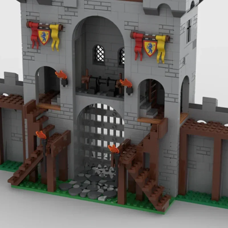 Średniowieczna Fortress Model Moc Klocki konstrukcyjne Zamek lwa Brama Technologia Klocki modułowe Prezenty Zabawki świąteczne Zestawy DIY Montaż