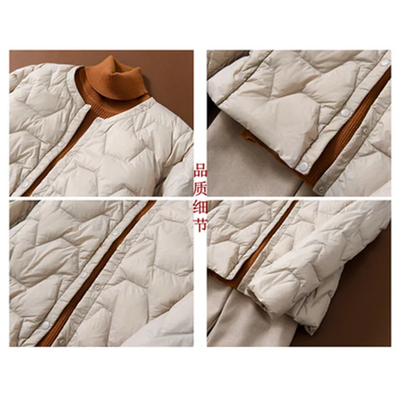 Ultra Light White Duck Down Jacket Autumn Winter Women O Neck Single-breasted Down Coat Female Lingge Short Warm Outwear Parkas