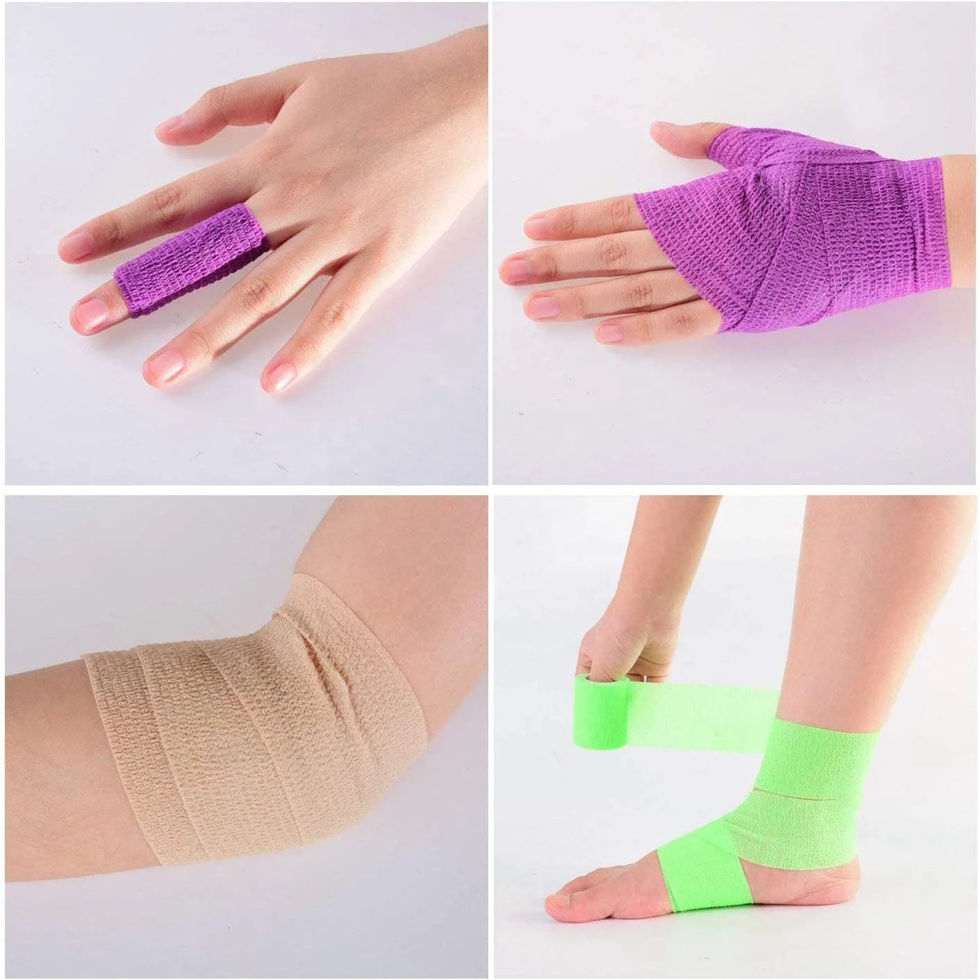 Bandage élastique coloré non tissé pour le sport, bandage auto-adhésif pour le fitness, coussinets de soutien du genou, rinçage des doigts, rond, 3 pièces