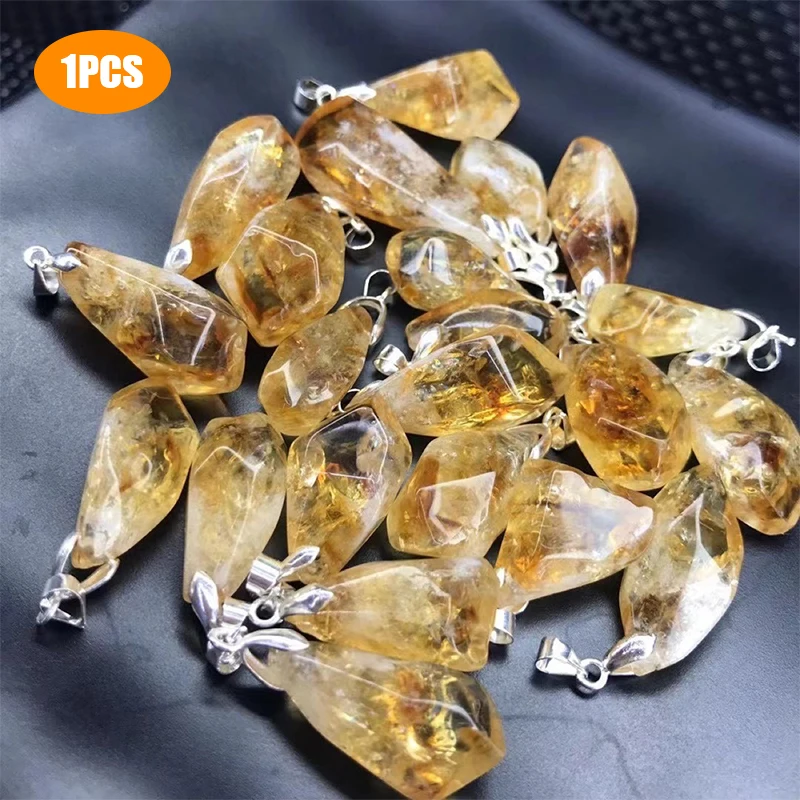 Natural Brazil Citrine Charm Pendant Healing Crystals Enegry Stone DIY Jewelry