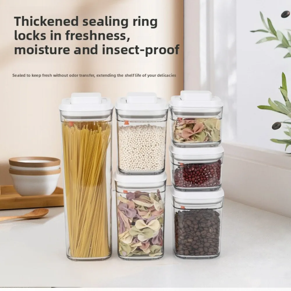 

Square Press Type Sealed Kitchen Storage Container for Grain Plastic Candy Fruit Powder Transparent Jar for Pantry Organization