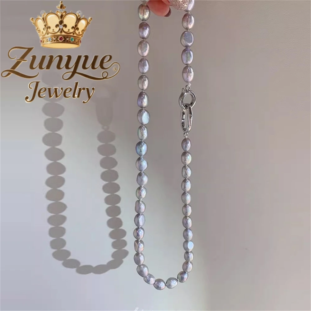 

Silver-Gray Baroque-Shaped Natural Freshwater Pearl Necklace, Versatile Collarbone Chain For Women Sweater Chain Fashion Jewelry