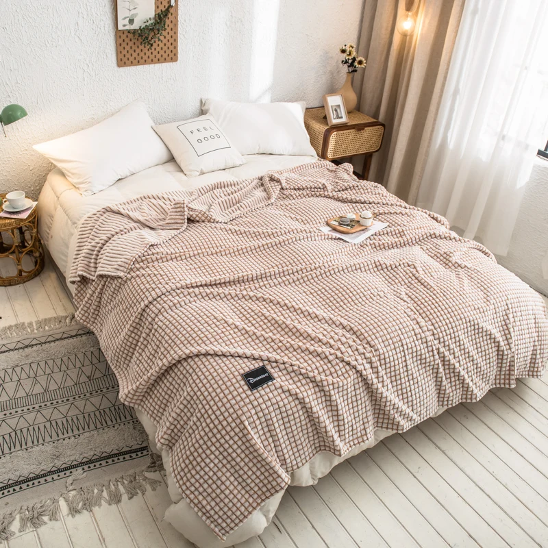 بطانية صوف الحليب الجديدة 2025، بطانية على الطراز الياباني، بطانية قيلولة، مكيف هواء من الفلانيل المرجاني، بطانية صغيرة #3