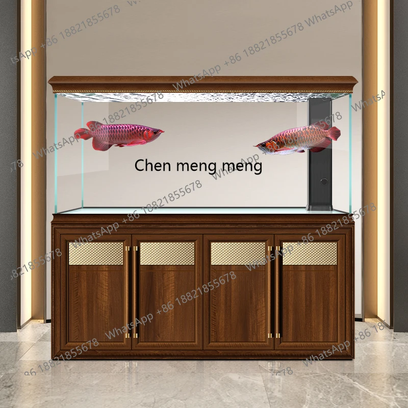 

Solid wood ultra-white glass arowana tank living room large household bottom filter aquarium fish tank
