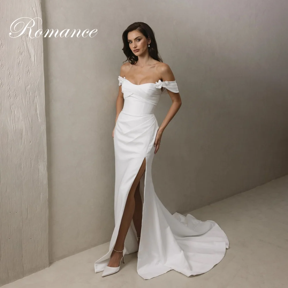 

Сексуальное свадебное платье русалки с открытыми плечами и v-образным вырезом с открытой спиной и высоким боковым разрезом со шлейфом, свадебное платье Vestidos De Novia по индивидуальному заказу