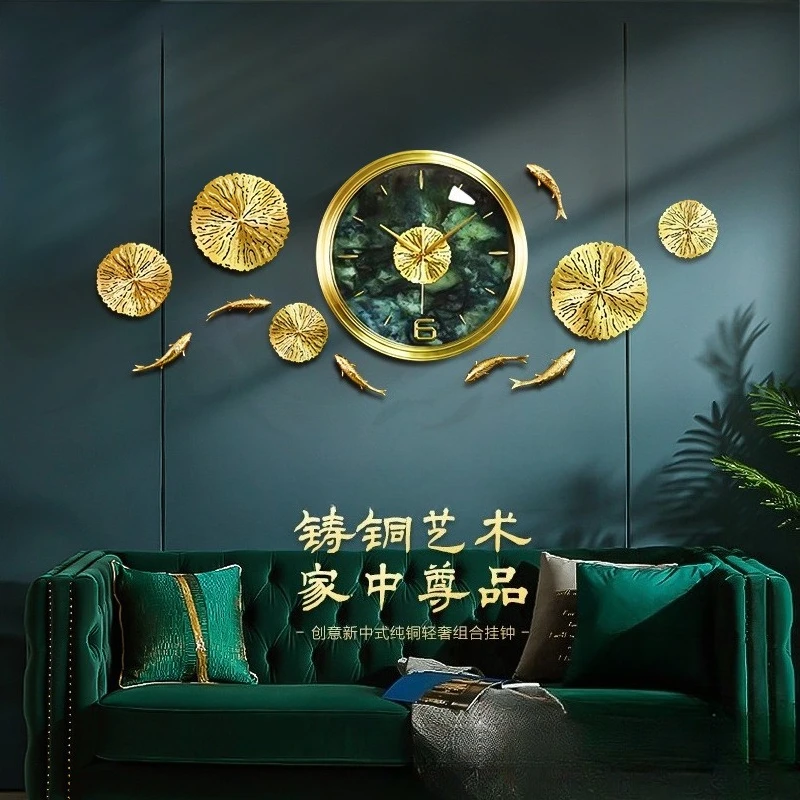household high-end atmospheric decoration combination clock entrance bedroom lotus year, clock hanging on the wall