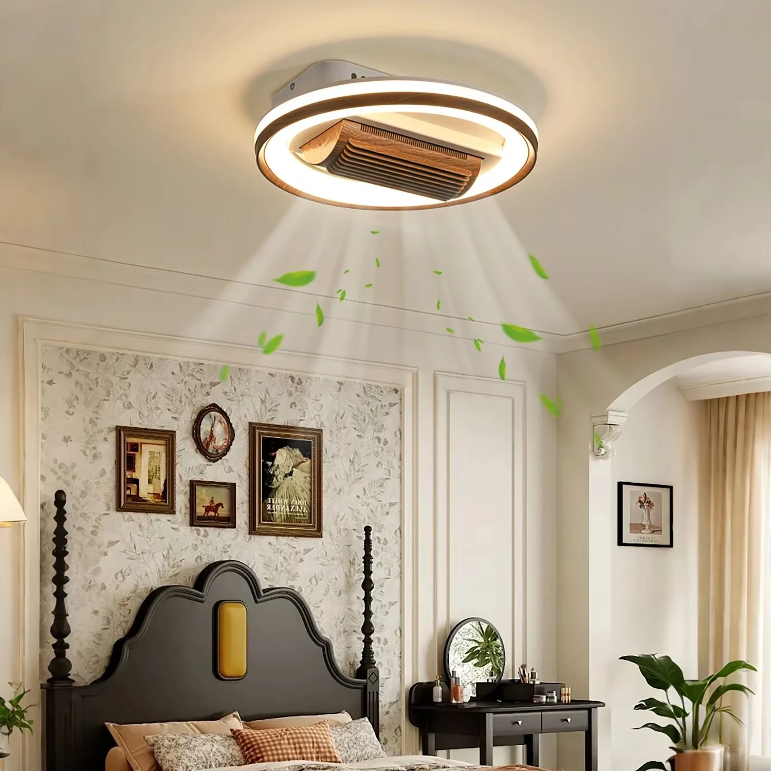 Modern Round Ceiling Fan With Light For Bedroom Study Living Room 48CM Minimalist Bladeless Ceiling Fans With Lights And Remote