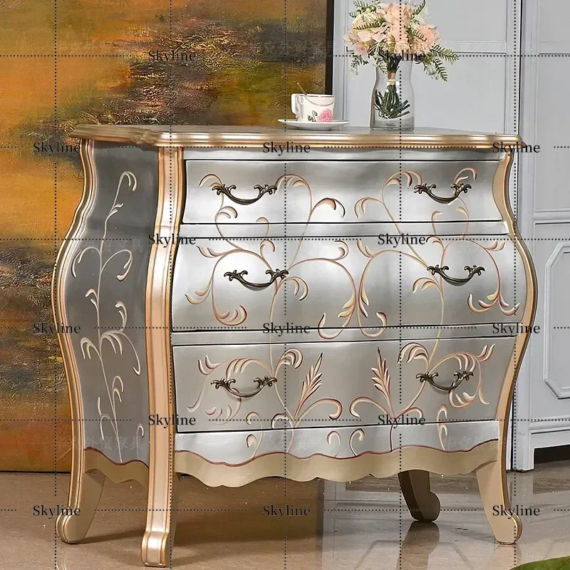 for American Country Style Solid Wood Three Drawer Cabinet Bedroom Storage Bed End Table Living Room Dining Side Console