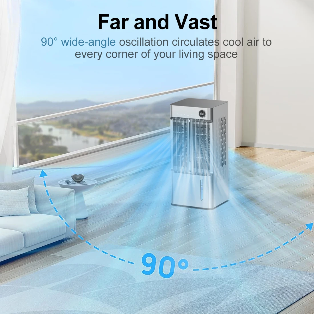 Large Floor Standing Air Conditioner Fast Cooling Water Ice Cooler Fan 24H Timer Oscillating for Living Room Indoor Space