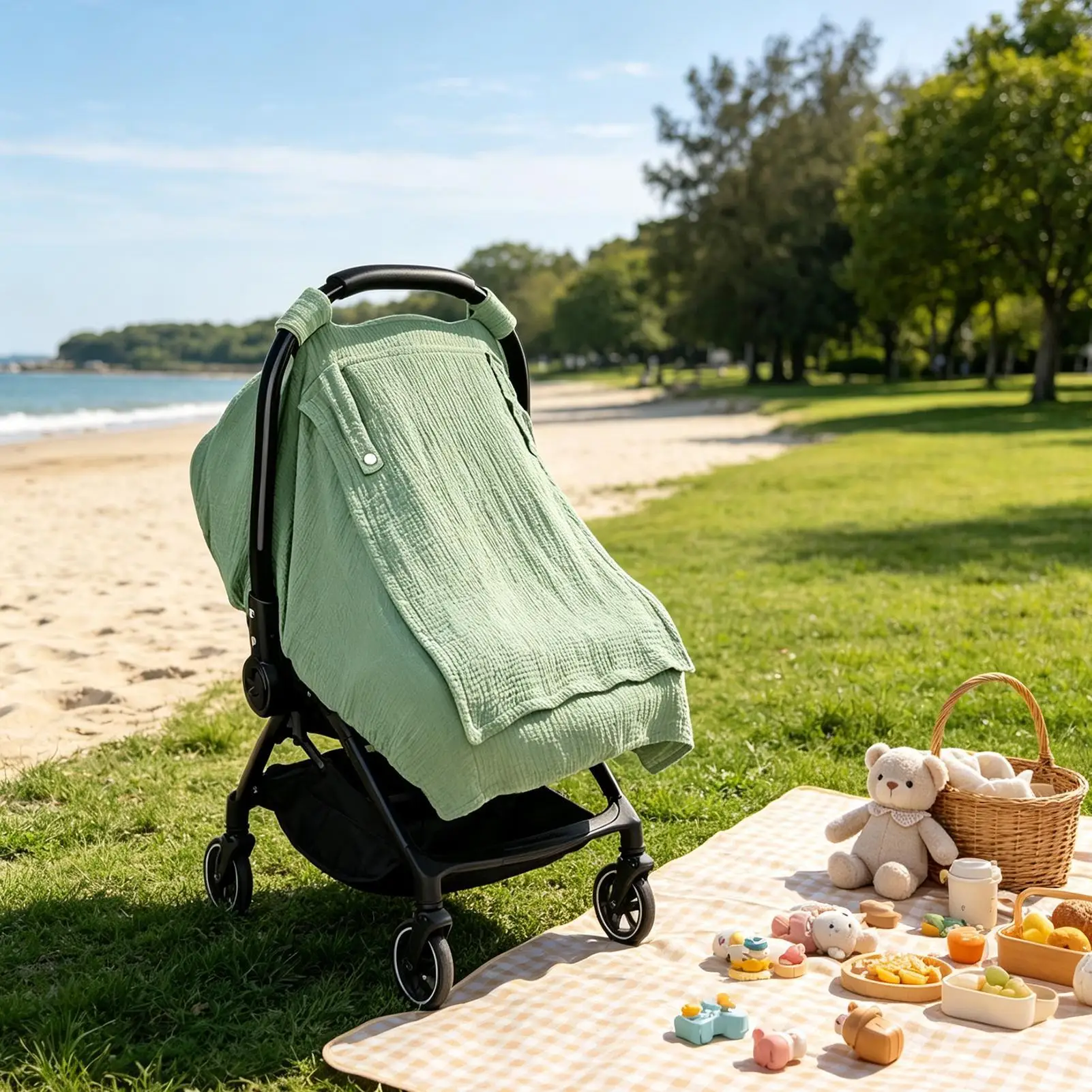 Car Seat Sun Shade Cover Breathable Cotton Windproof With Mesh Window Stroller Sun Shade Protector For Strollers Cribs Vehicle