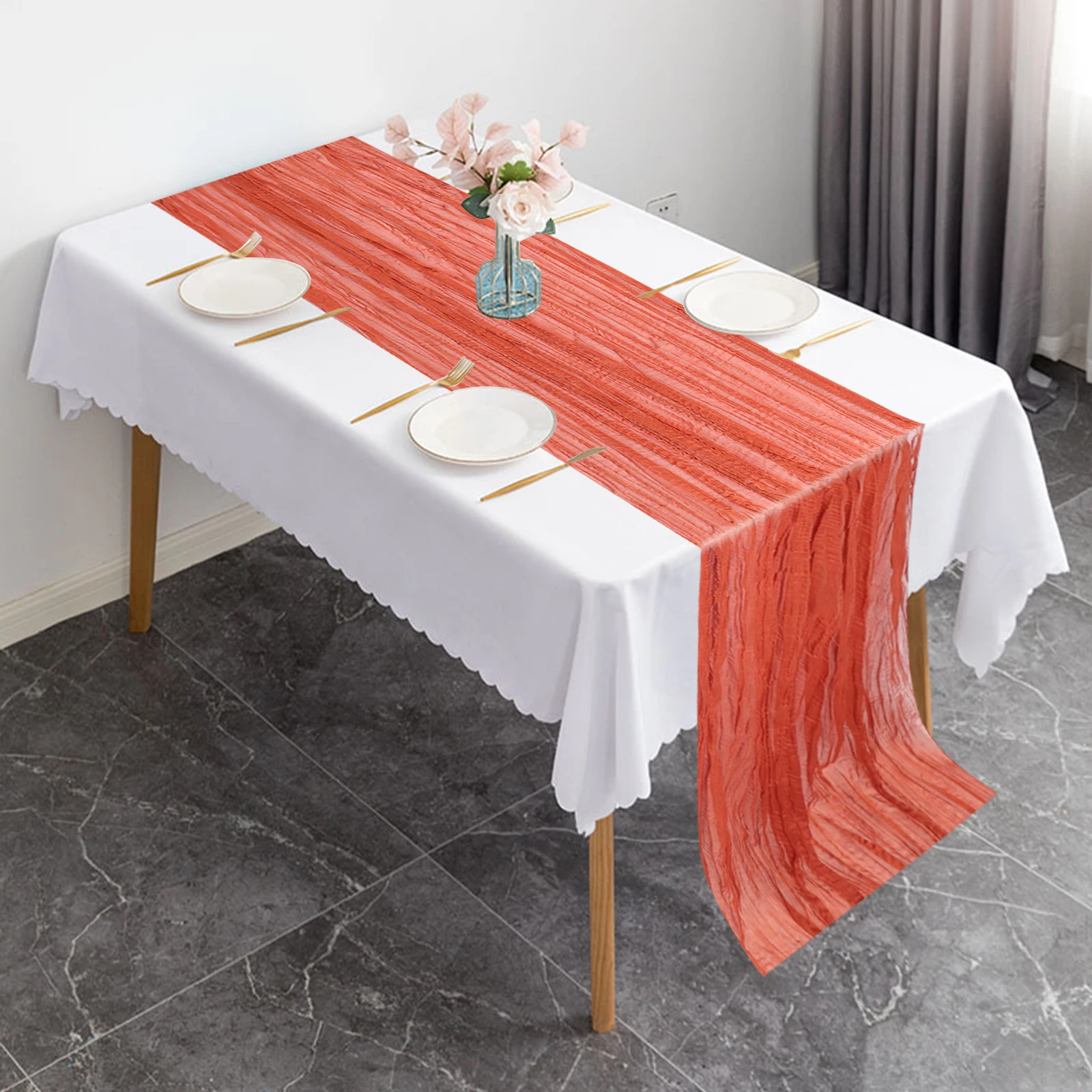 

Rustic Tablecloth Decorative Polyester Table Runner Vintage Wedding Party Home Decoration Reusable Dirt Resistant Elegant