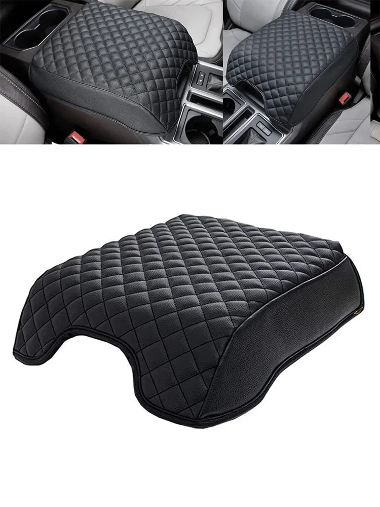 1pc Car Center Console Lid Armrest Cover PU Microfiber Leather Cushion Pad For Ford 2015-2022 F150 F-250 F-350 For Expedition