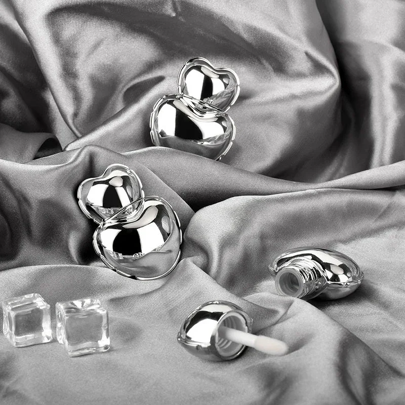 Mini Tube de brillant à lèvres Portable, cœur de pêche, récipient en argent mat, bouteille vide, conteneur de glaçage, outil de maquillage