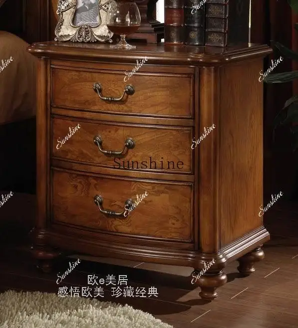 European antique solid wood bedside table, bedroom simple locker  FT
