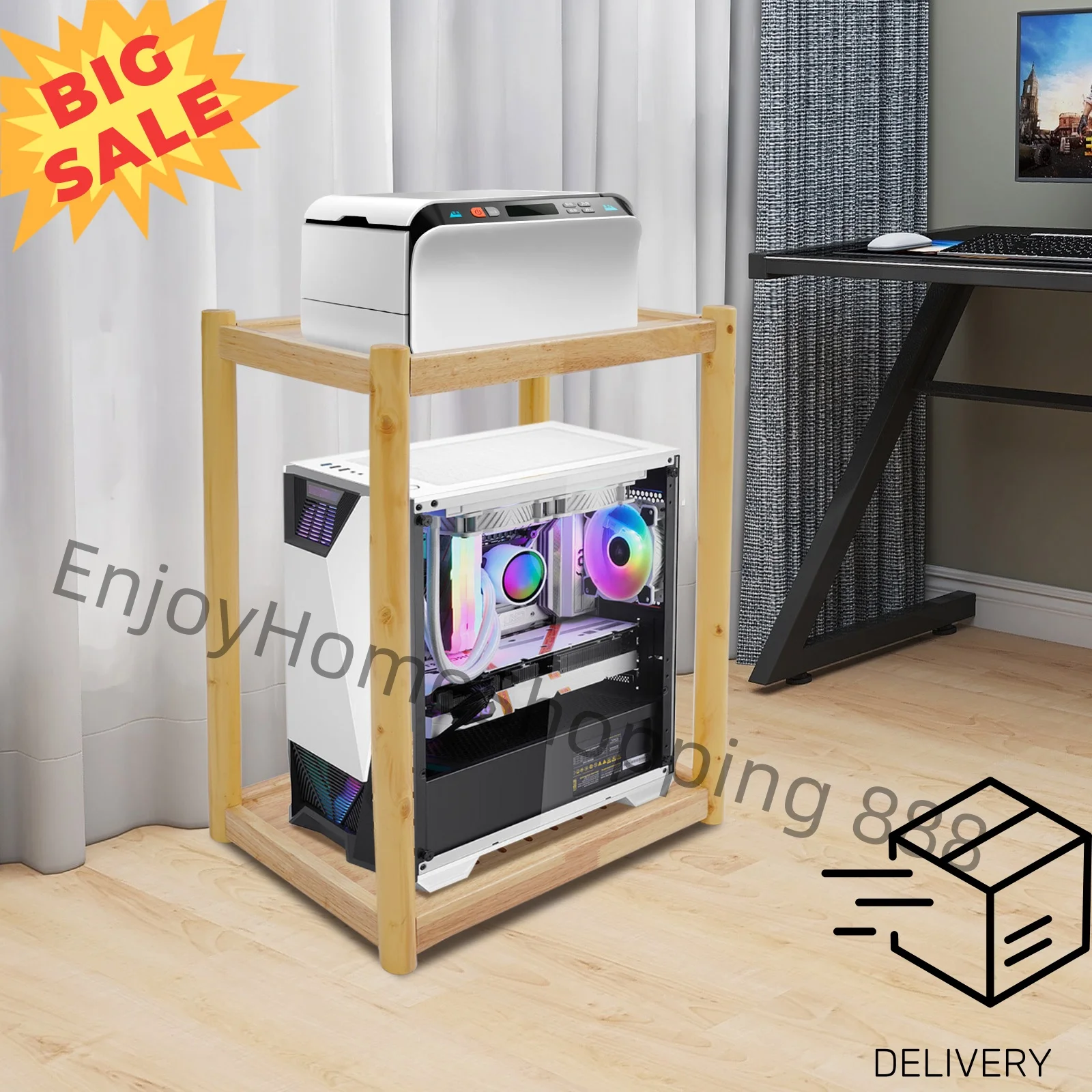 2-Tier Wooden Printer Stand - Compact Desk Organizer for Home Offices, Schools & Workspaces, Ideal for Professionals & Students