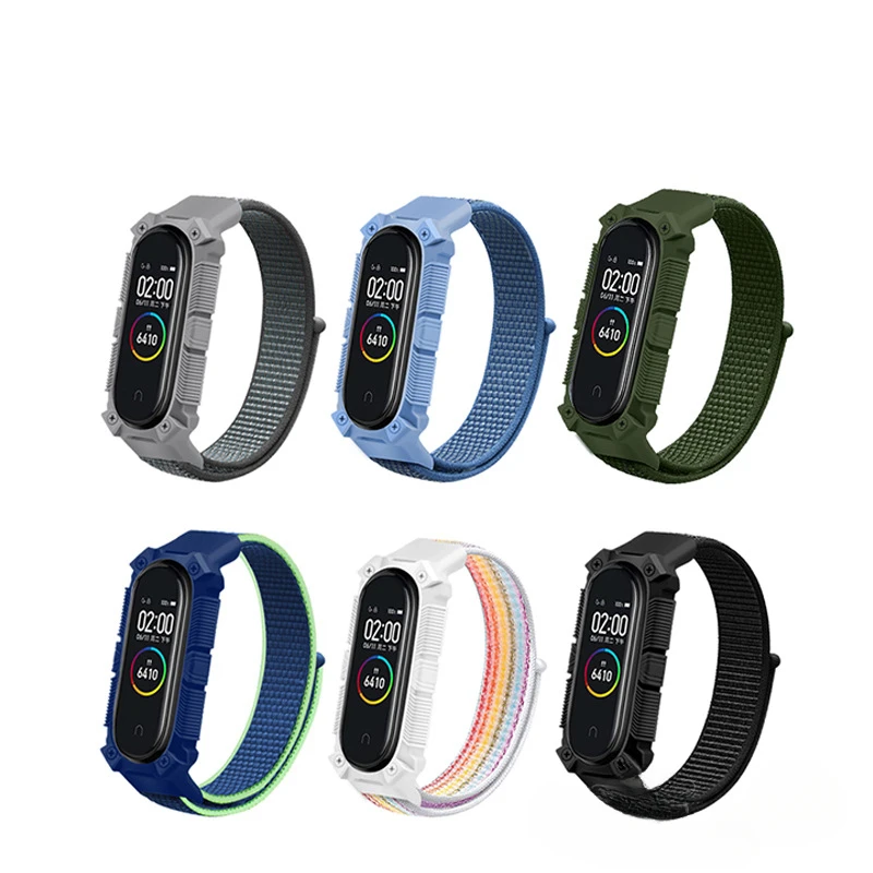 

Nylon Strap armour Case For xiaomi mi band 3 4 5 6 Bracelet watchband Strap Miband Bracelet Wristband Sport loop Mi band 6 5 4 3