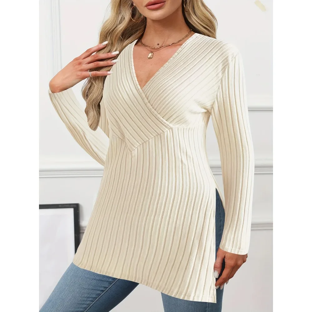 حجم كبير 1XL-5XL جديد المرأة الخريف/الشتاء جديد بلون محبوك القمم السيدات الأوروبية والأمريكية مضلع غير النظامية الشق