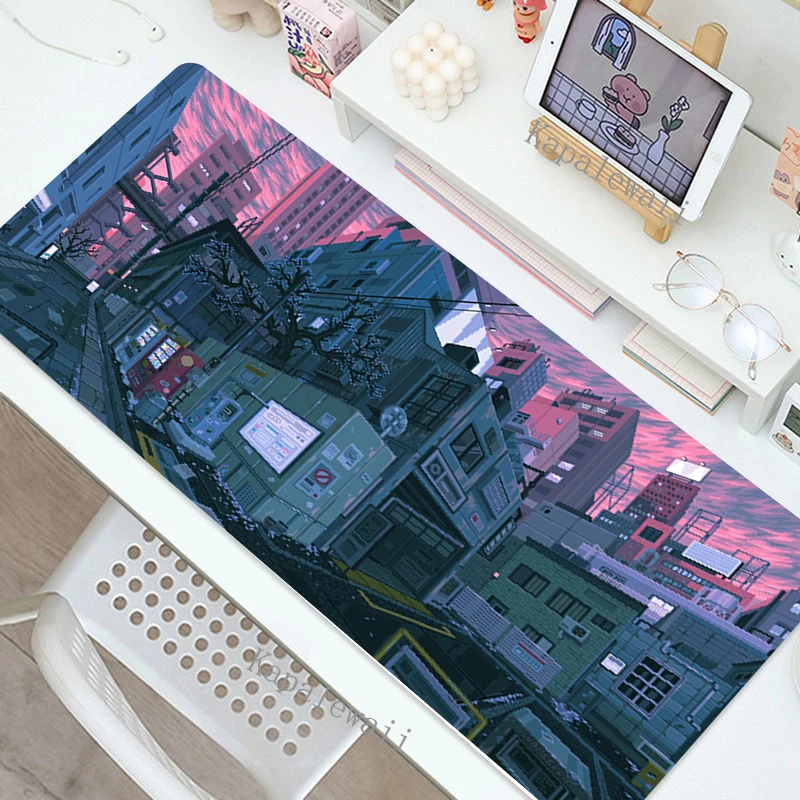 Pixel City Art Computer Mouse Pad Gaming MousePad Gamer Large Mouse Pad 30x80cm Mause Carpet PC Desk Play Mat Keyboard Desk Mat