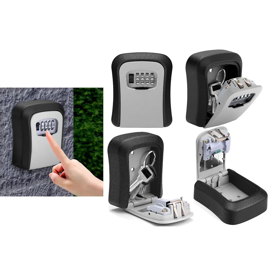4-cijferige sleutelkluis aluminiumlegering muur 115 95 40 mm zwarte doos behuizing code grijs hoog gemonteerde buitenbeveiliging opslag