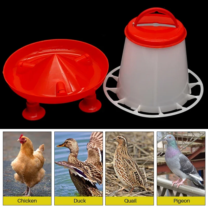 New 1.5kg Chicken Duck Feeder Bucket With Leg  Poultry Food Fountain Chicken Chick Hen Lid Handle Feeding Watering Supplies