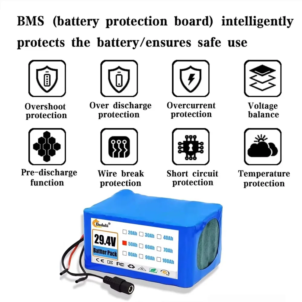 7s4p 24v 40Ah 29.4v for lithium-ion battery built-in bms unicycle scooter wheelchair motor + 2a charger