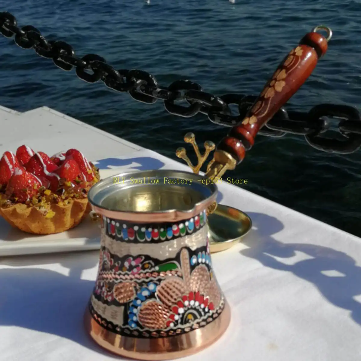 Coffee pot, enamel craftsmanship, pure copper household hand-brewed pot, exquisite carved golden copper pot to make tea