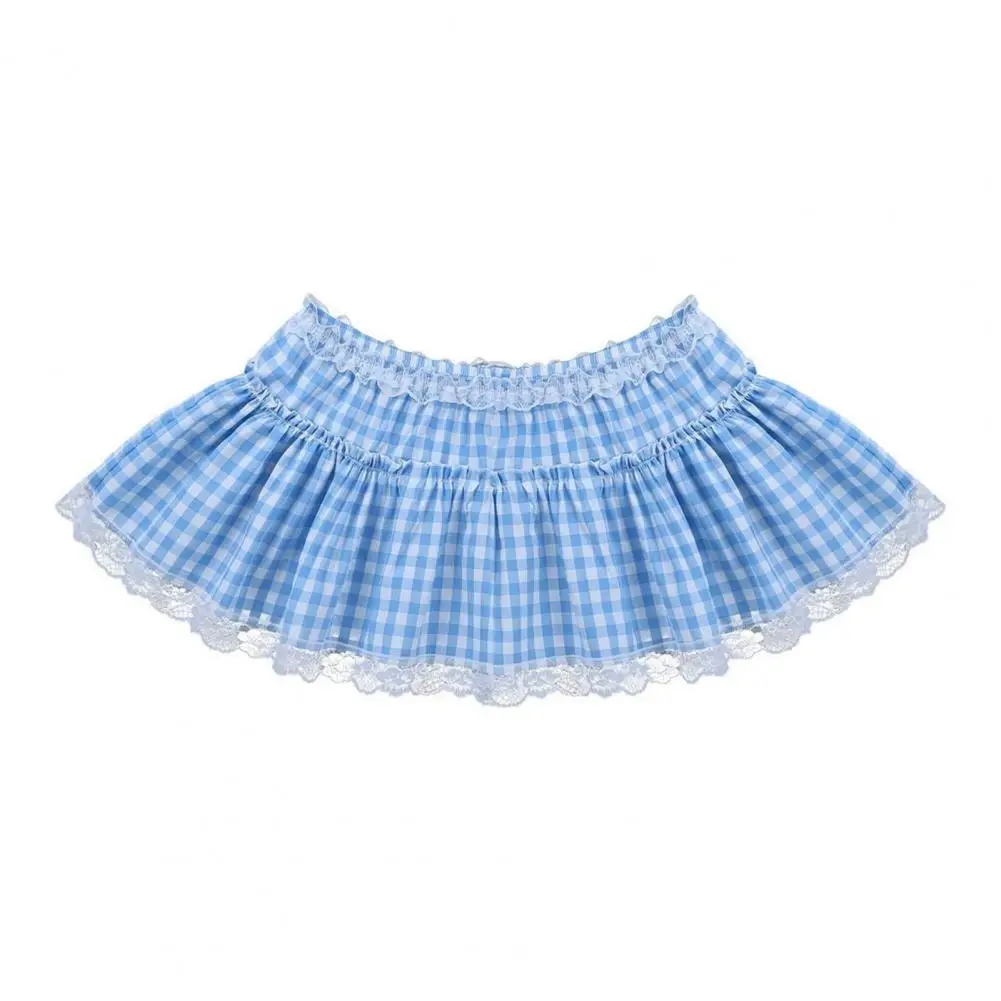 

Women Role-playing Underwear Skirt Plaid Print Lace Stitching Ruffle Mini Skirt for Halloween Cosplay Role-playing Women's