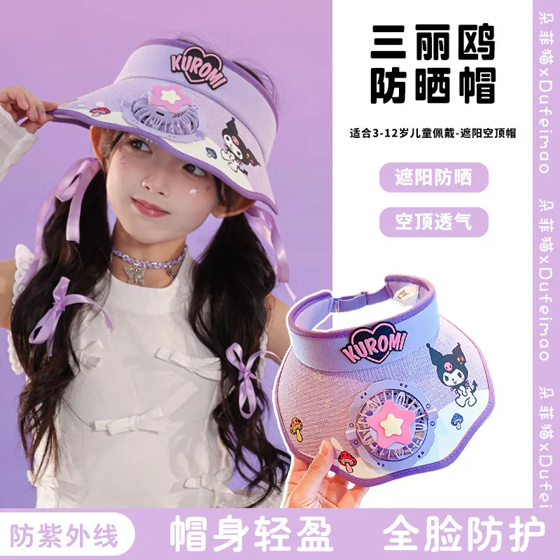 

Sanrio Kuromi Children Cartoon Fan Hat Sun Protection Fan Hat New Breathable Summer Girls Boys Anime Sun Hat Kawaii Hot Sell