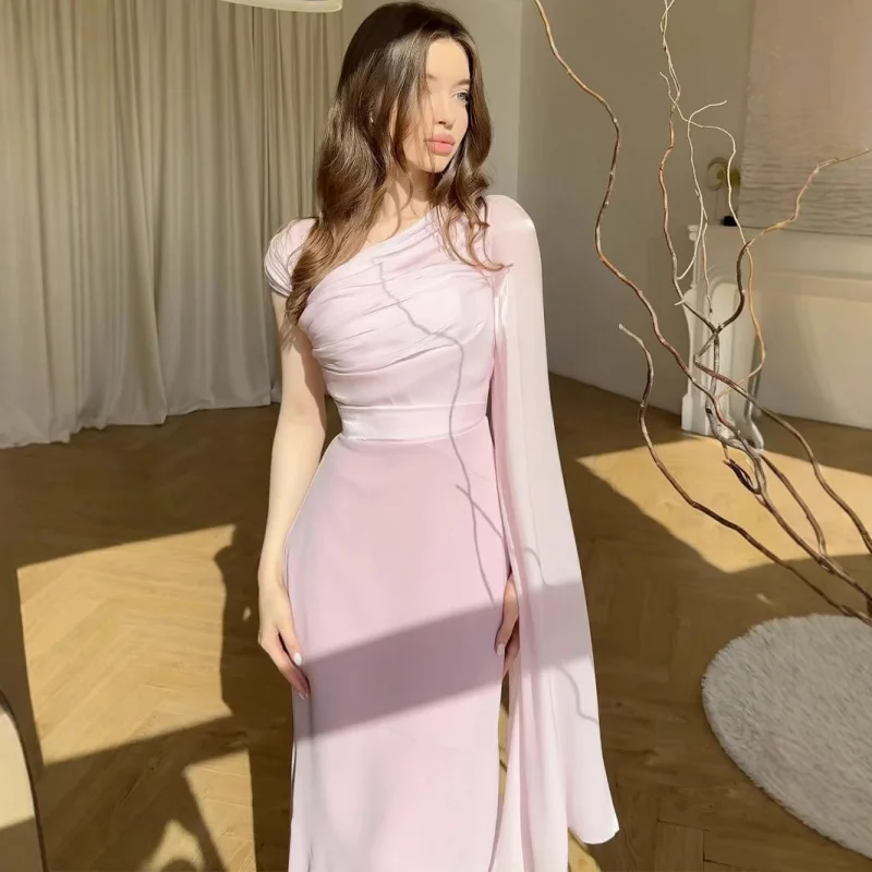 

2025Spring New Luxury Soft Elegant Single Long Sleeve Long Dress Slim Fit Silky Dress for Women