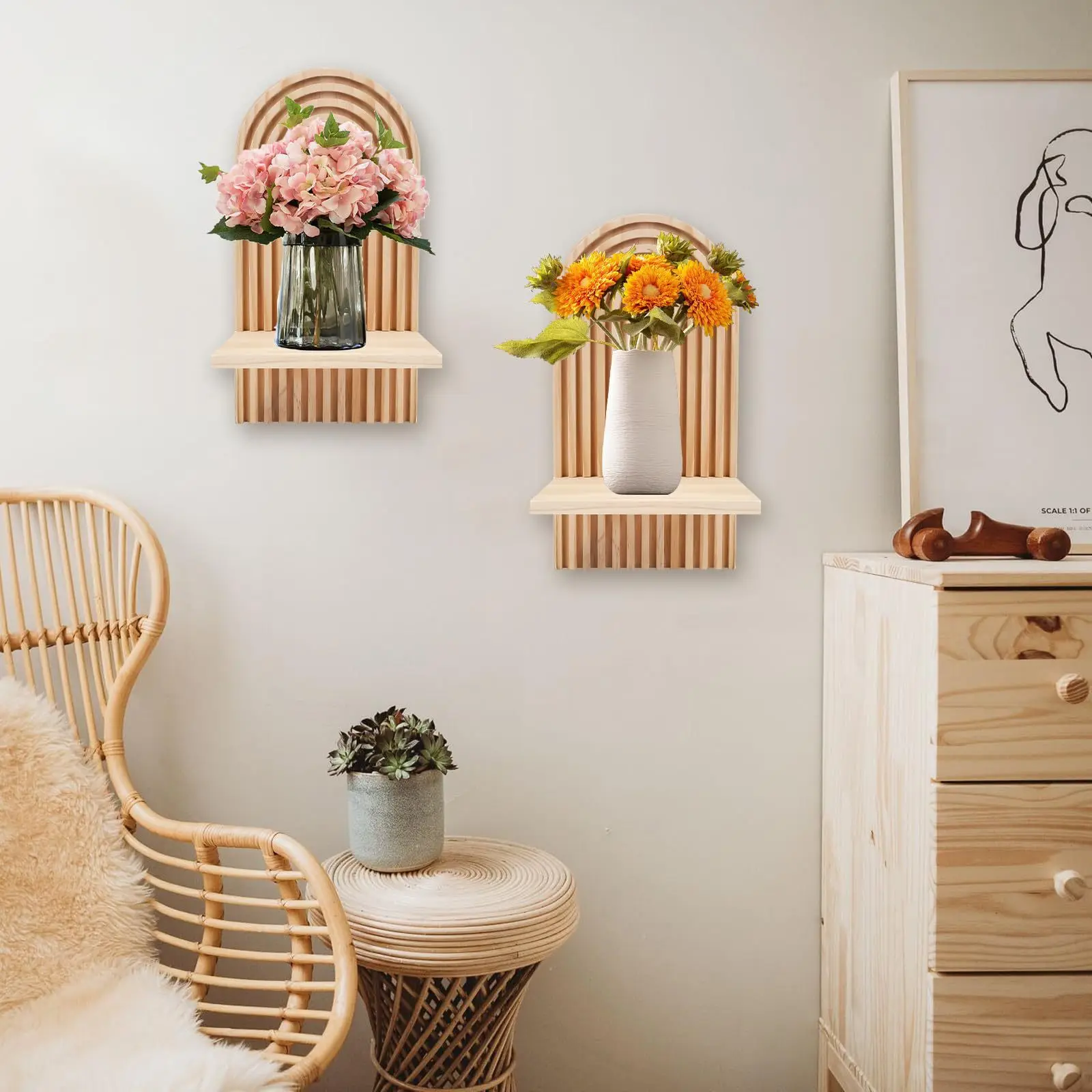 Wooden Wall Rack Bohemian Style Wooden Wall Rack Living Room Wall Rack Minimalist Home Decor Display Shelf Hanging Organizer
