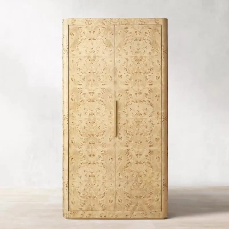 Modern Solid Oak Double Door Wardrobe Eco Friendly Freestanding Bedroom Closet Customizable Size Villa Furniture Bark Color