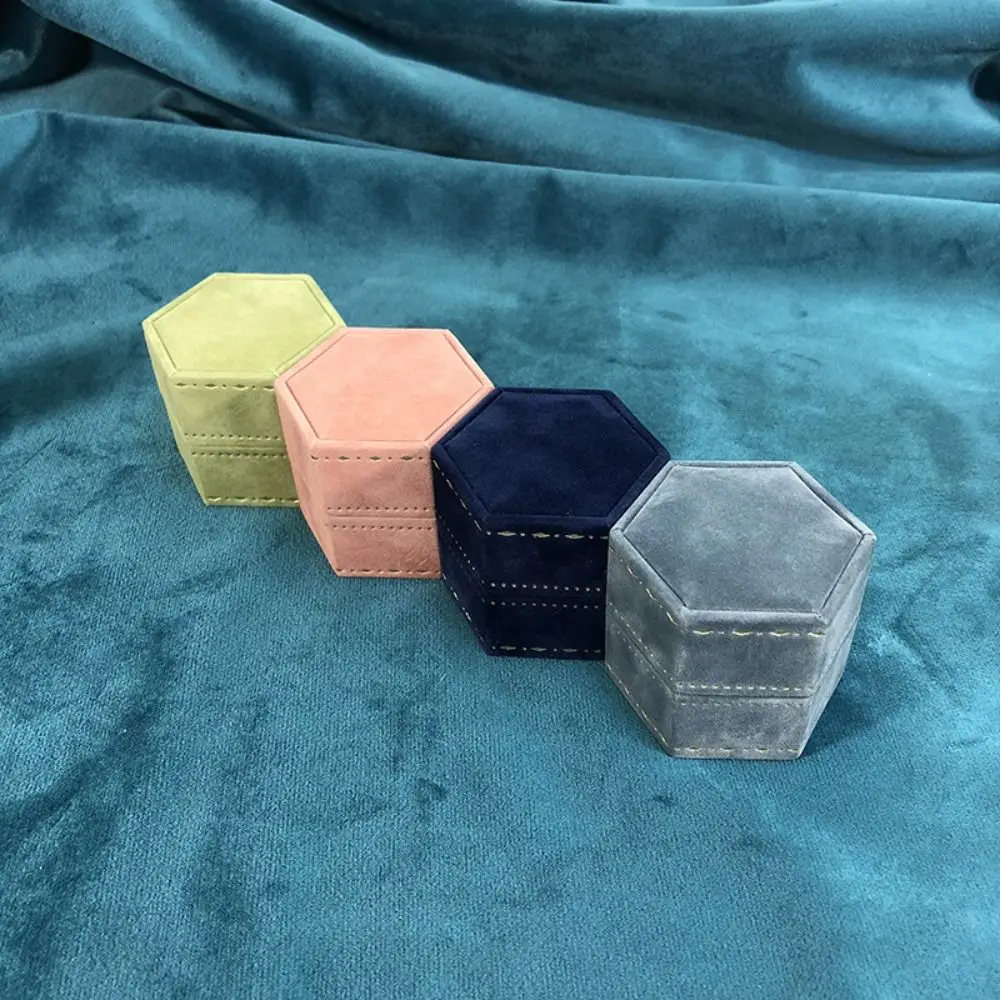Velvet Jewelry Storage Box Hexagonal Single Slot Earrings Ring Display Case Clamshell Wedding Ring Box for Engagement Proposal