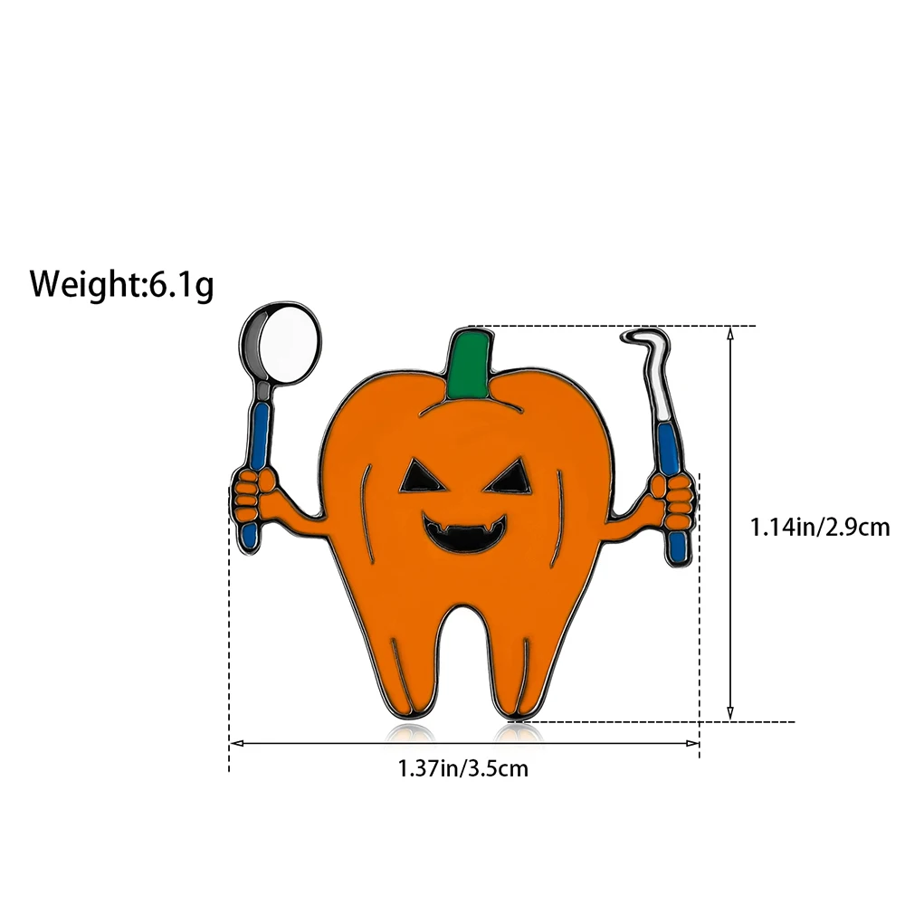 DCARZZ Funny Pumpkin Teeth Enamel Brooch Pin Medical and Halloween Theme Jewelry Lapel Backpack Badge for Dentist Gifts