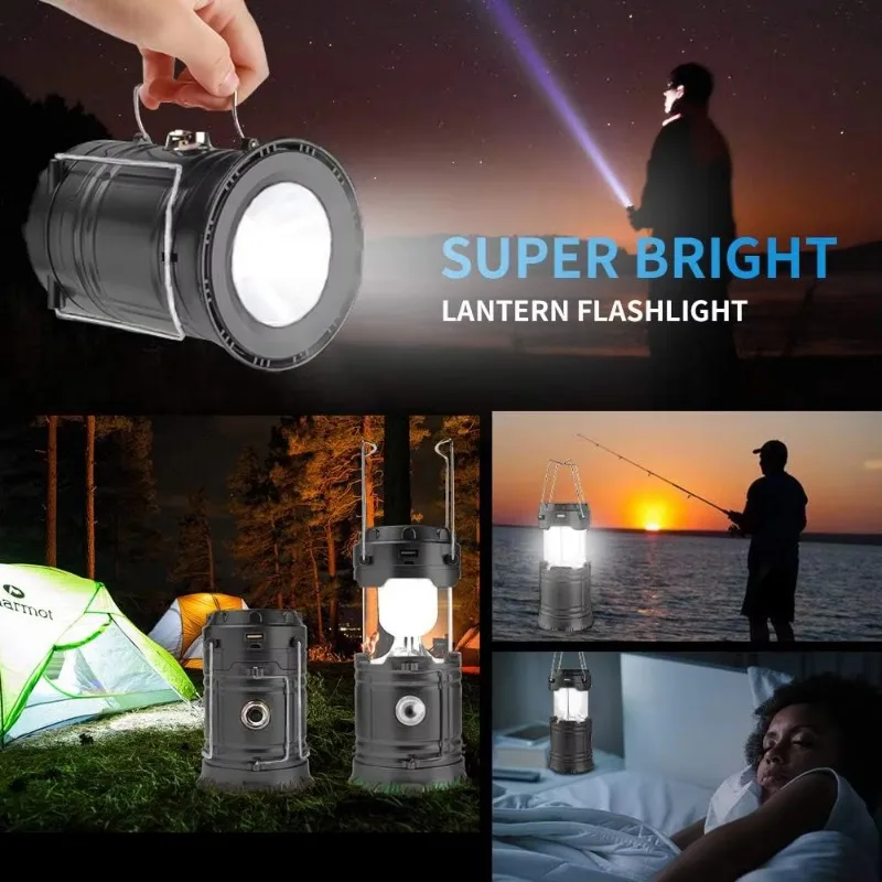 Solar LED tragbare Laterne Teleskop Taschenlampe Multifunktions-USB-Outdoor-Camping Notfall verwenden Zelt lampe Außen beleuchtung